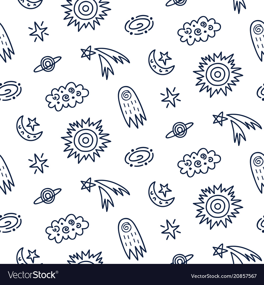 Hand drawn outer space seamless pattern vector image Hand drawn outer space seamless pattern