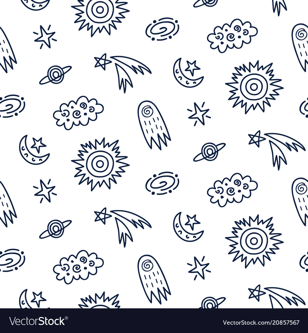 Hand drawn outer space seamless pattern