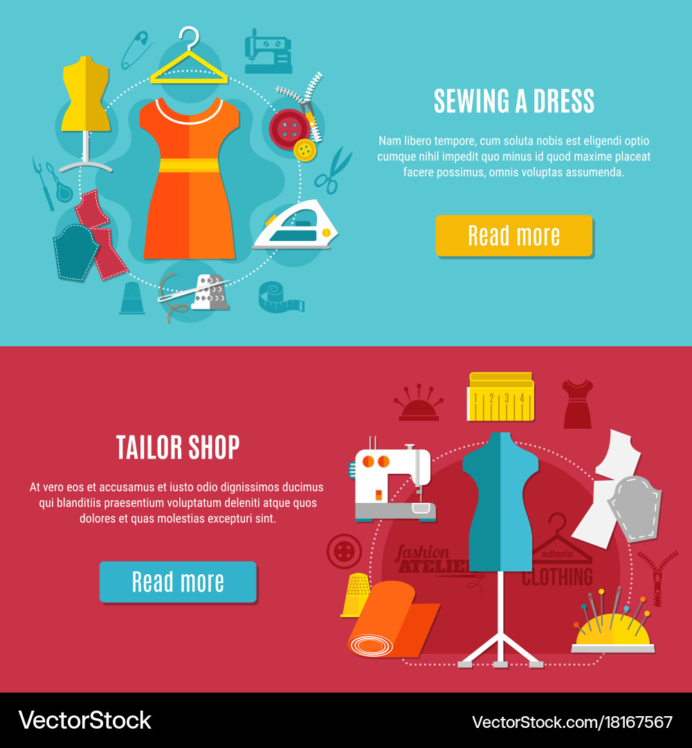 Sewing Clothes Banners Set Royalty Free Vector Image