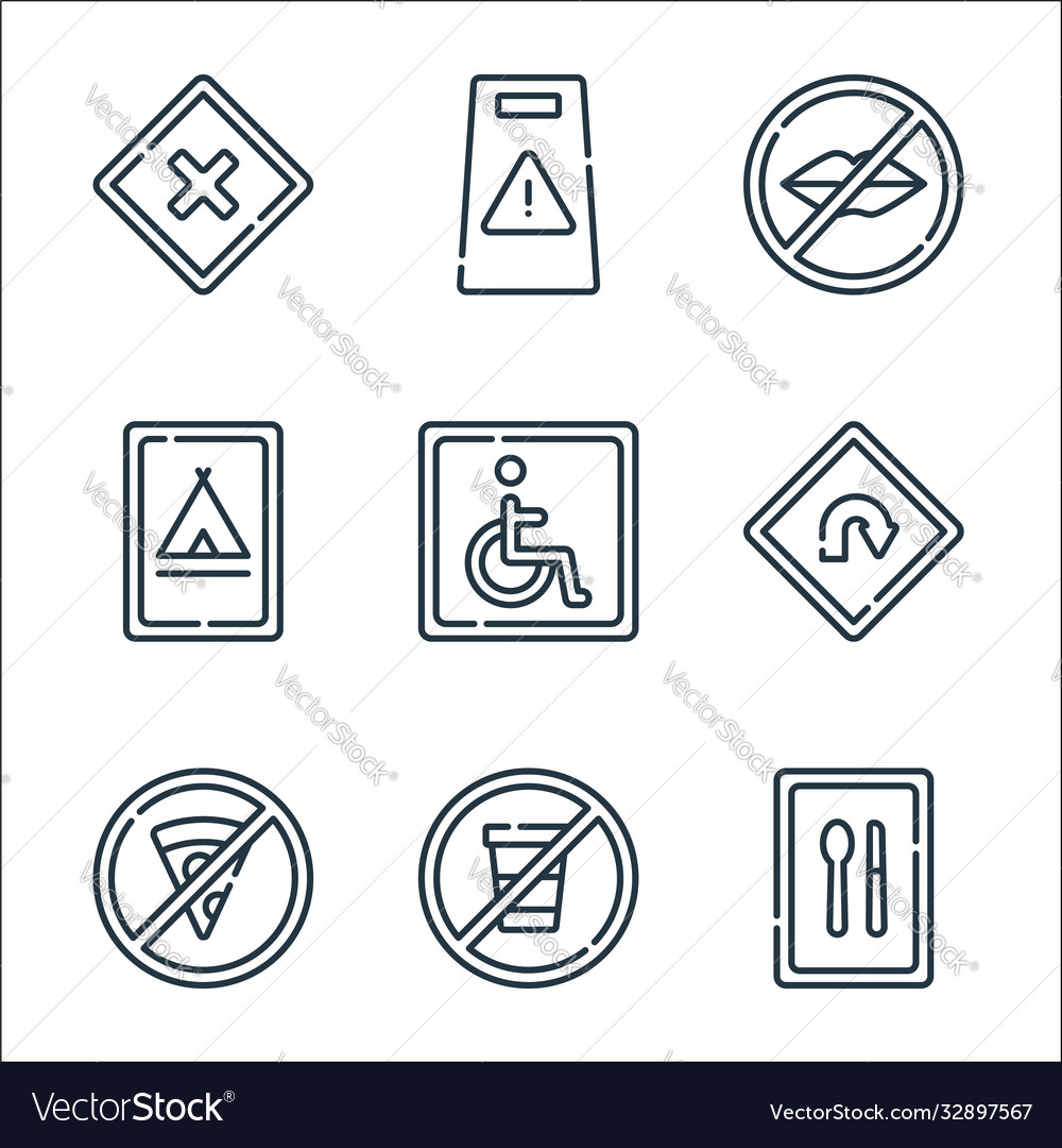 Signals and prohibitions line icons linear set vector image Signals and prohibitions line icons linear set