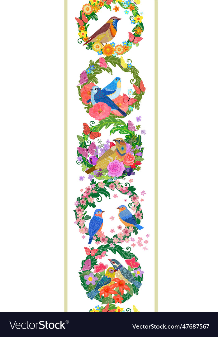 Vertical seamless border with floral wreaths