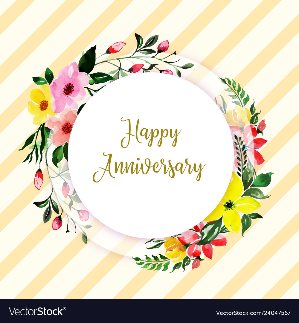 Watercolor floral happy anniversary frame Vector Image