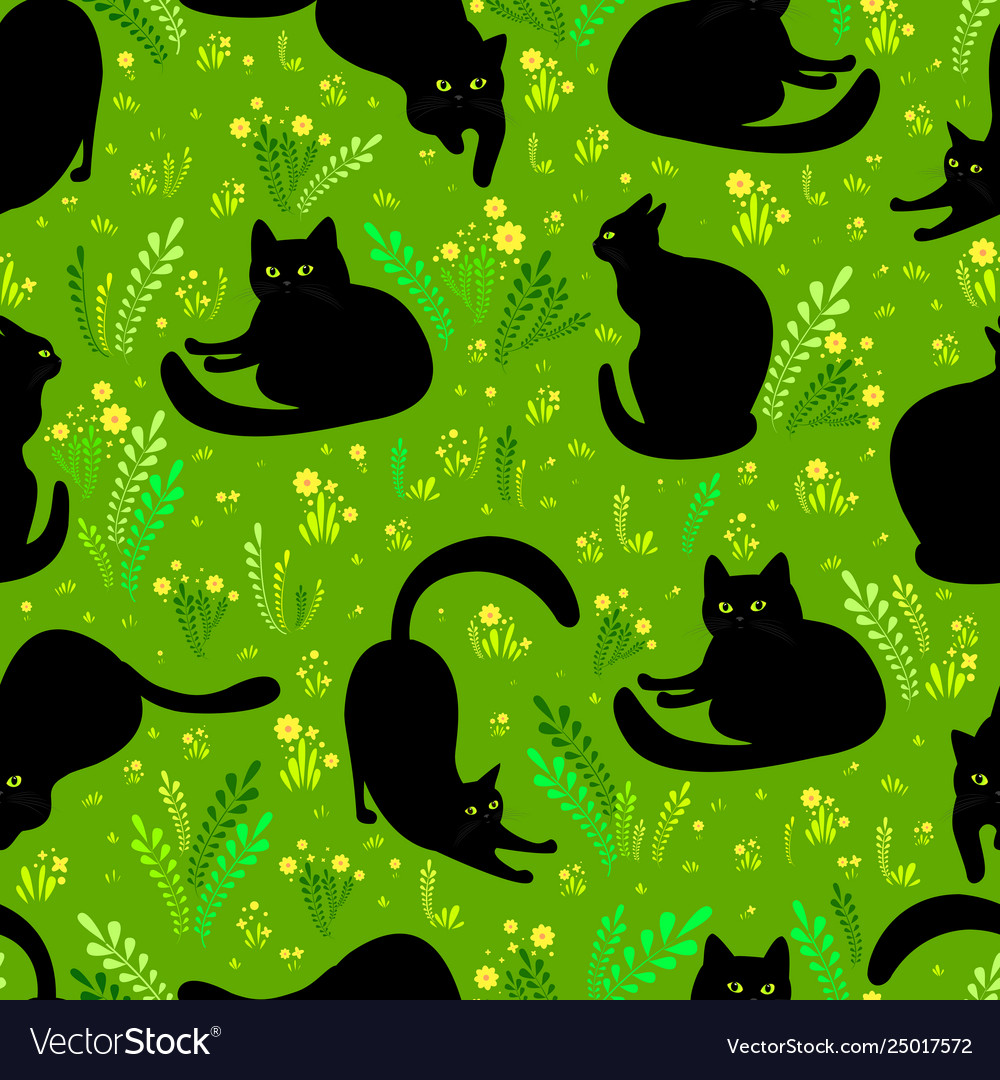Black Cat In Different Poses On A Background Of Vector Image Black Cat In Different Poses On A Background Of Vector Image
