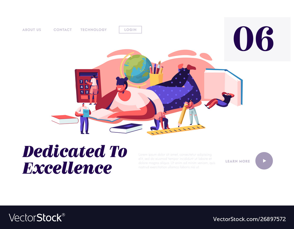 Education website landing page tiny characters vector image Education website landing page tiny characters