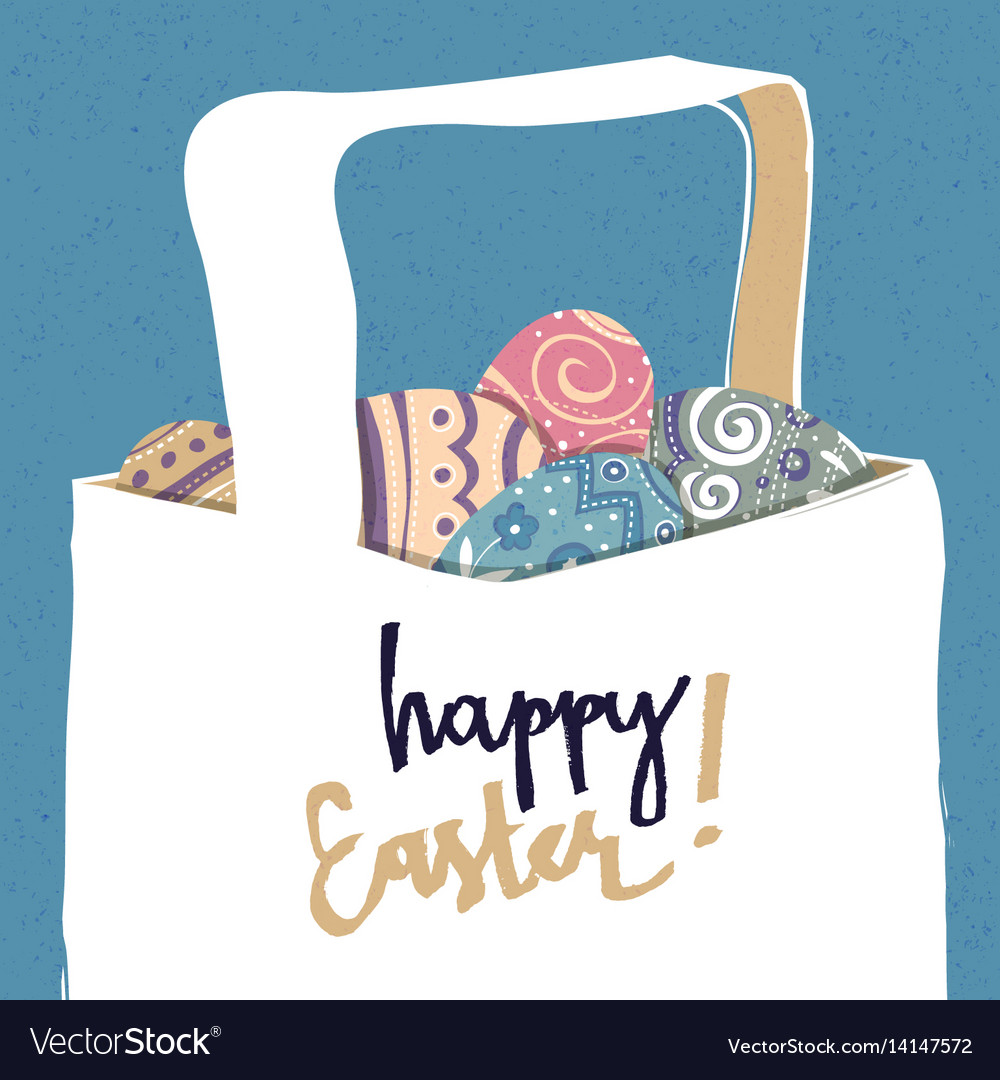 Greeting card with easter eggs basket