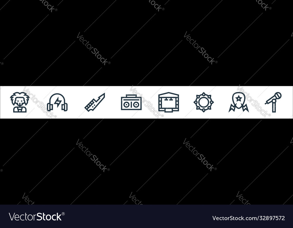 Rock and roll line icons linear set quality vector image Rock and roll line icons linear set quality