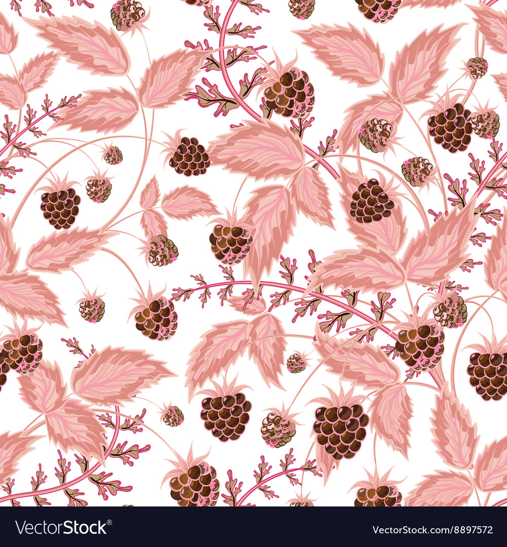 Seamless pattern with leaves and raspberry