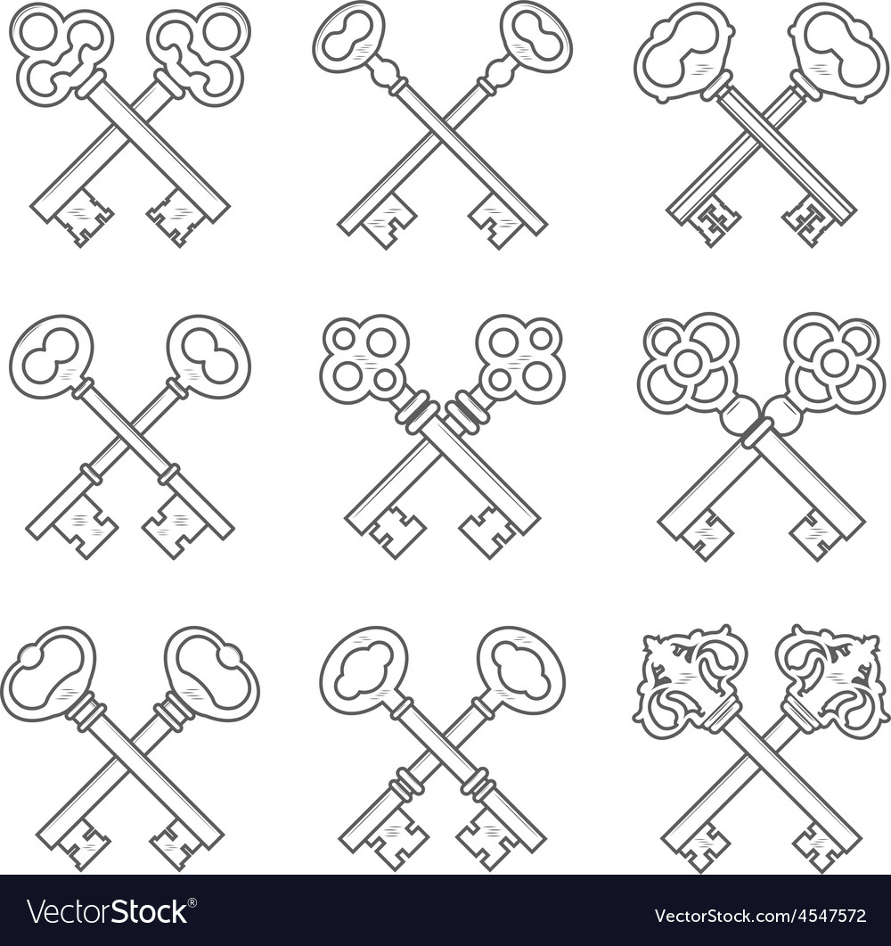 Set crossed keys design elements Royalty Free Vector Image