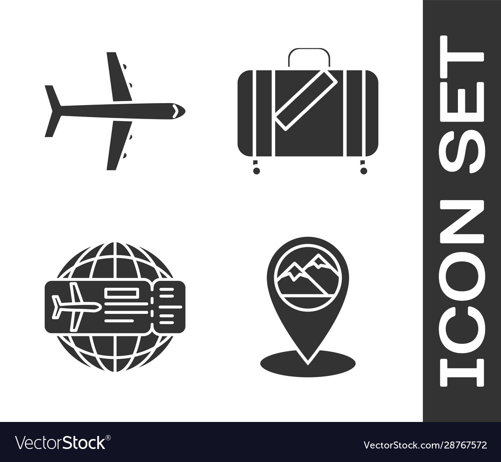 Set map pointer with mountain plane airline vector image Set map pointer with mountain plane airline