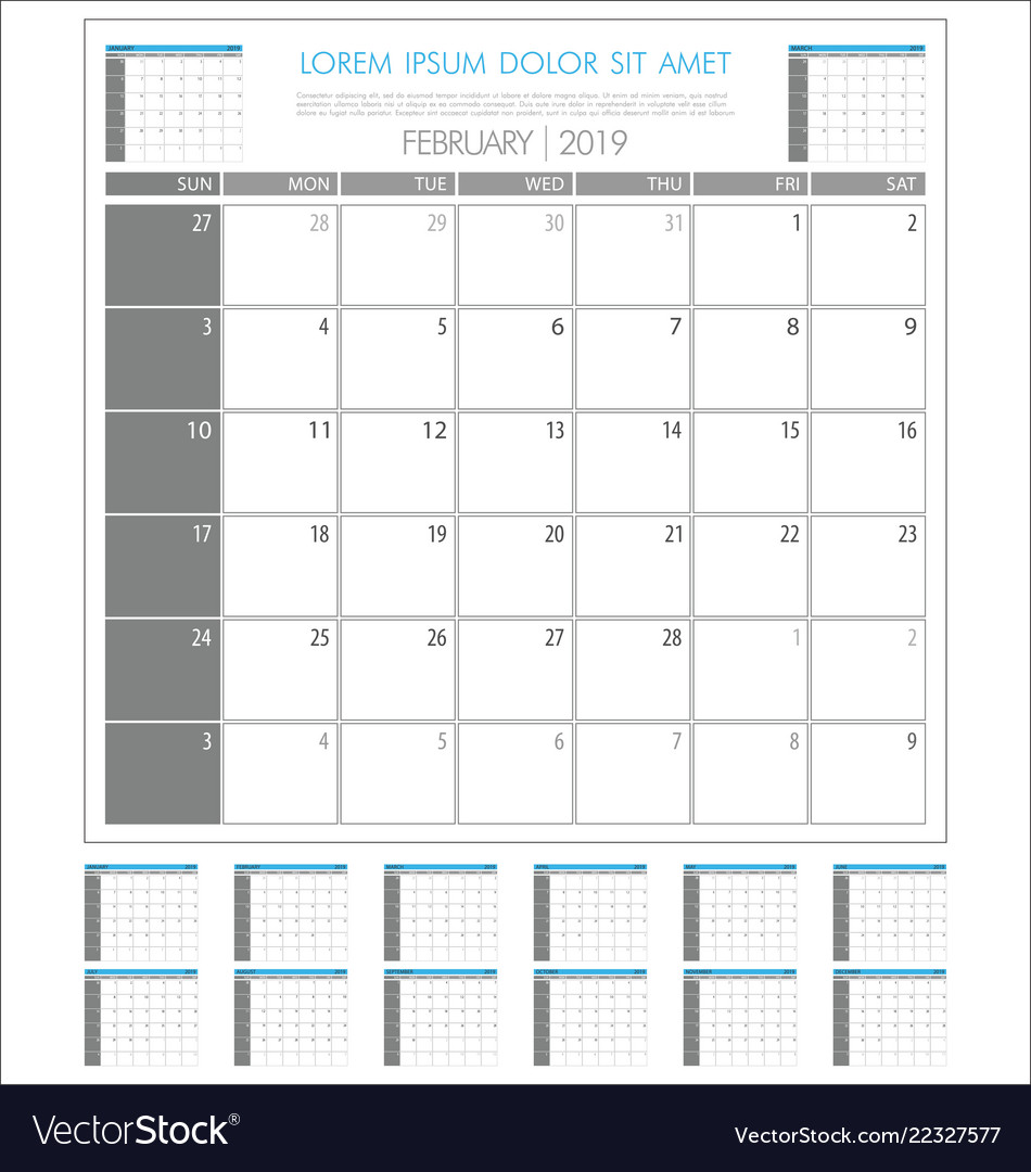 Calendar planner 2019 year simple minimal design Vector Image