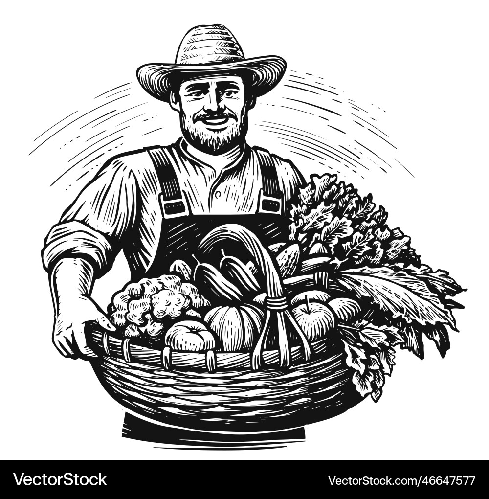 Happy farmer with hat with freshly picked Vector Image