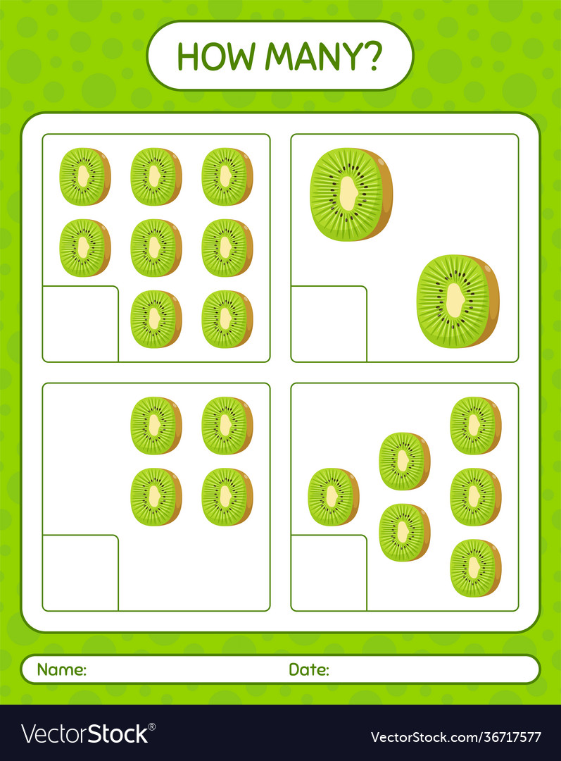 How many counting game with kiwi worksheet vector image How many counting game with kiwi worksheet