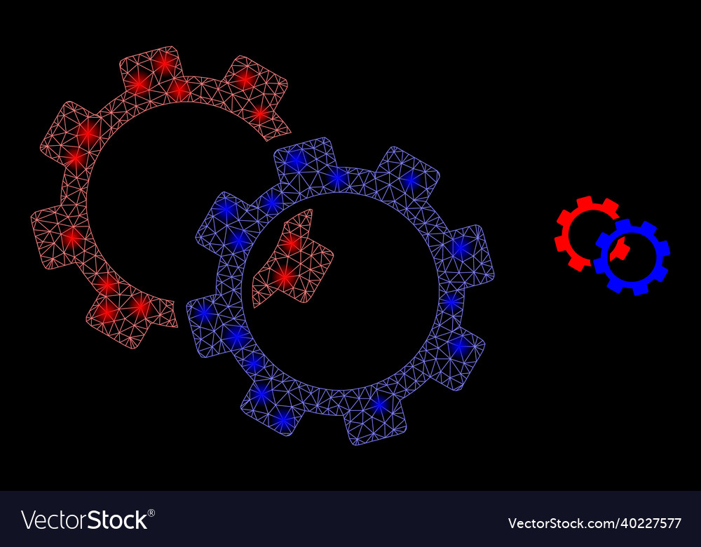 Mesh web gears with magic carcass flashes vector image Mesh web gears with magic carcass flashes