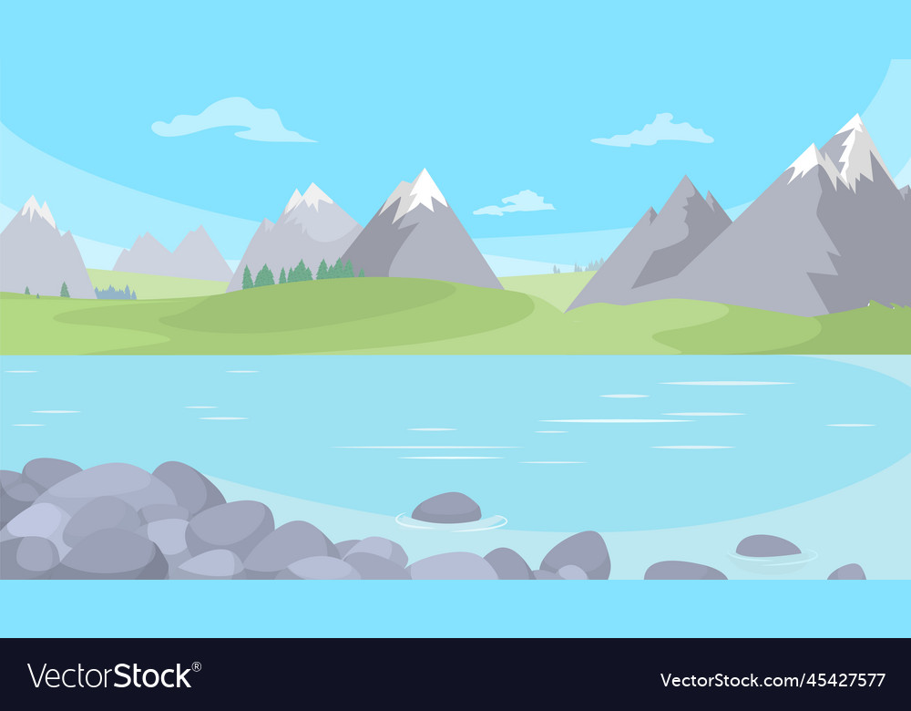 Mountain river scene flat nature background Vector Image