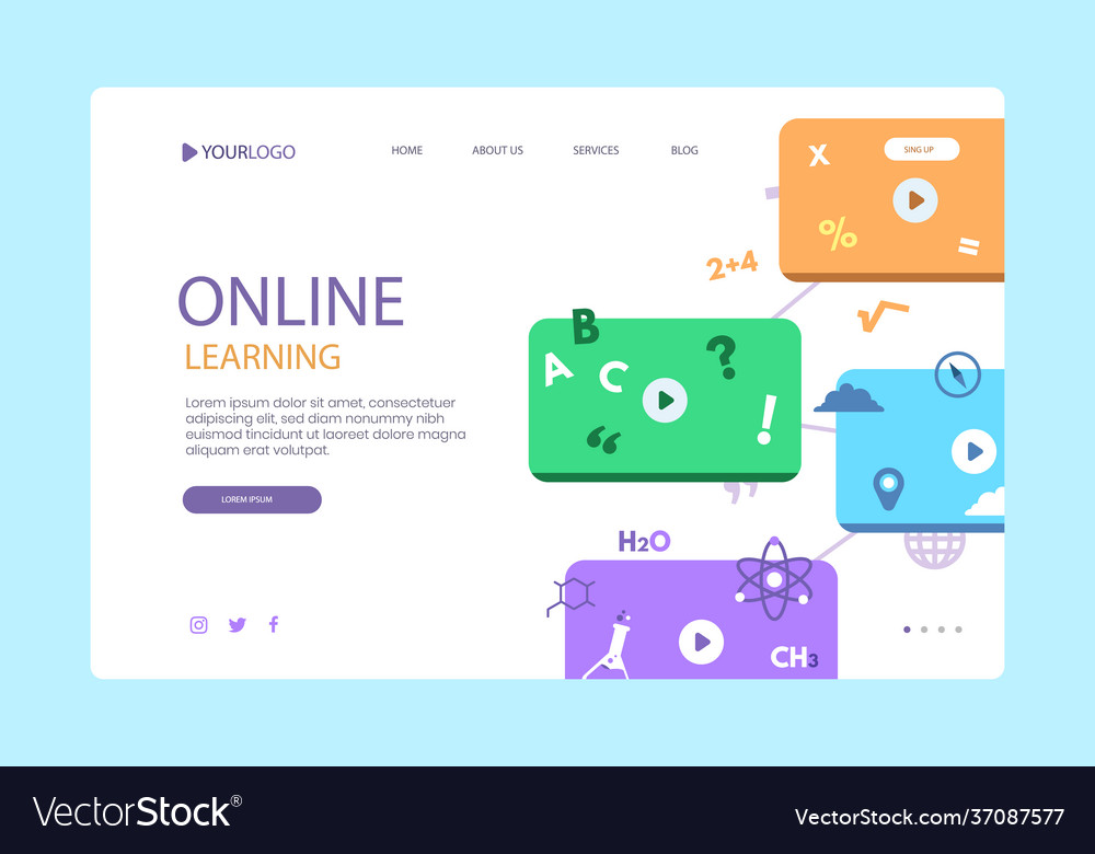 Online learning landing page Royalty Free Vector Image