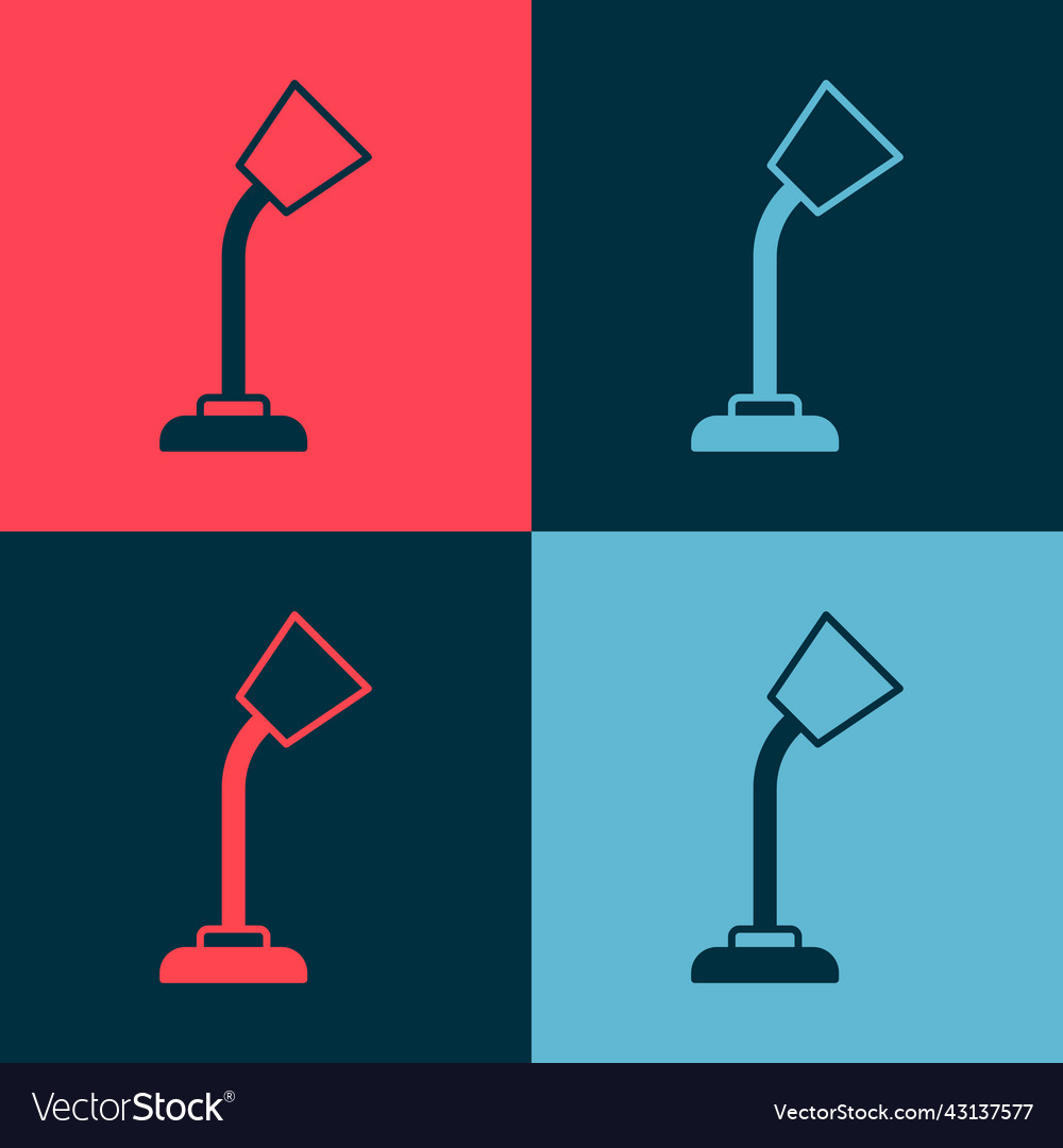 Pop art table lamp icon isolated on color