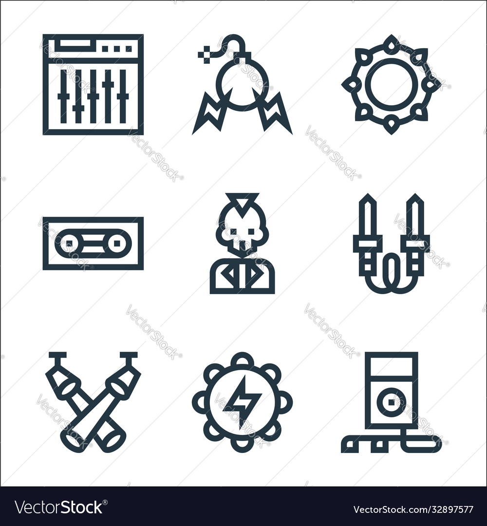 Rock and roll line icons linear set quality vector image Rock and roll line icons linear set quality