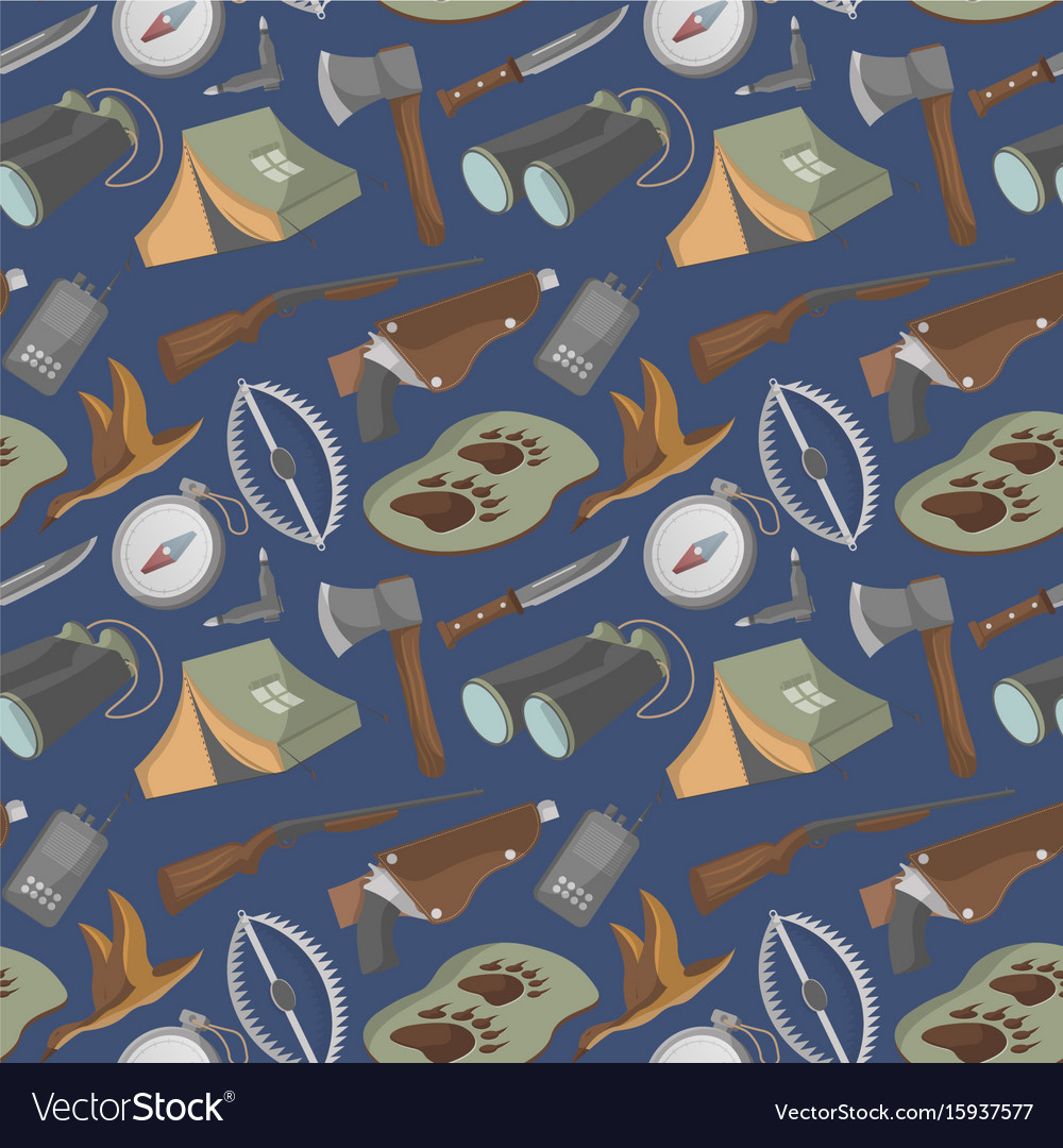 Seamless pattern with hunting equipment icons Vector Image