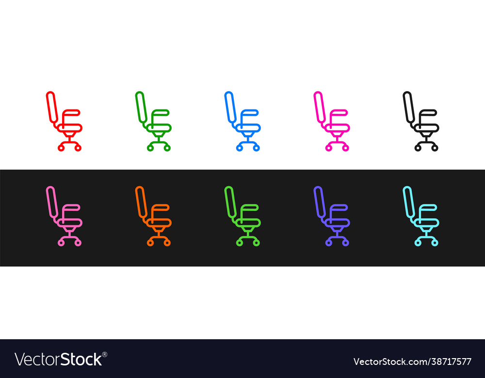 Set line office chair icon isolated on black