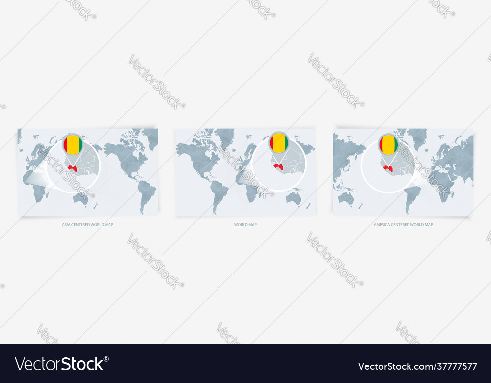 Three versions world map with enlarged