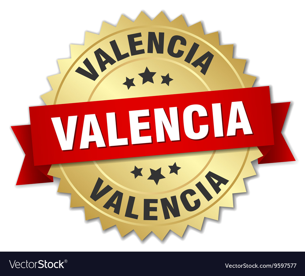 Valencia round golden badge with red ribbon Vector Image