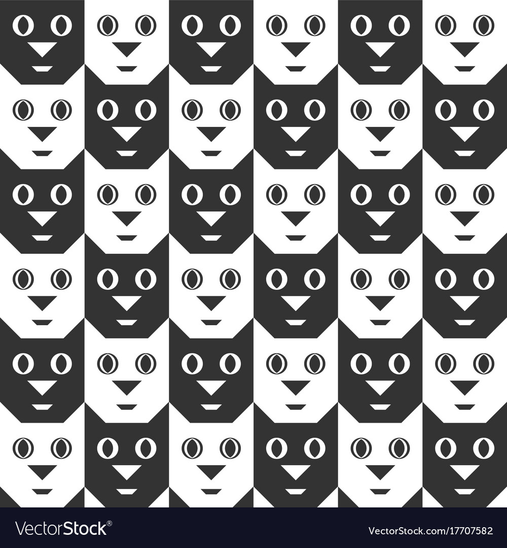 Black and white cat faces seamless pattern Vector Image