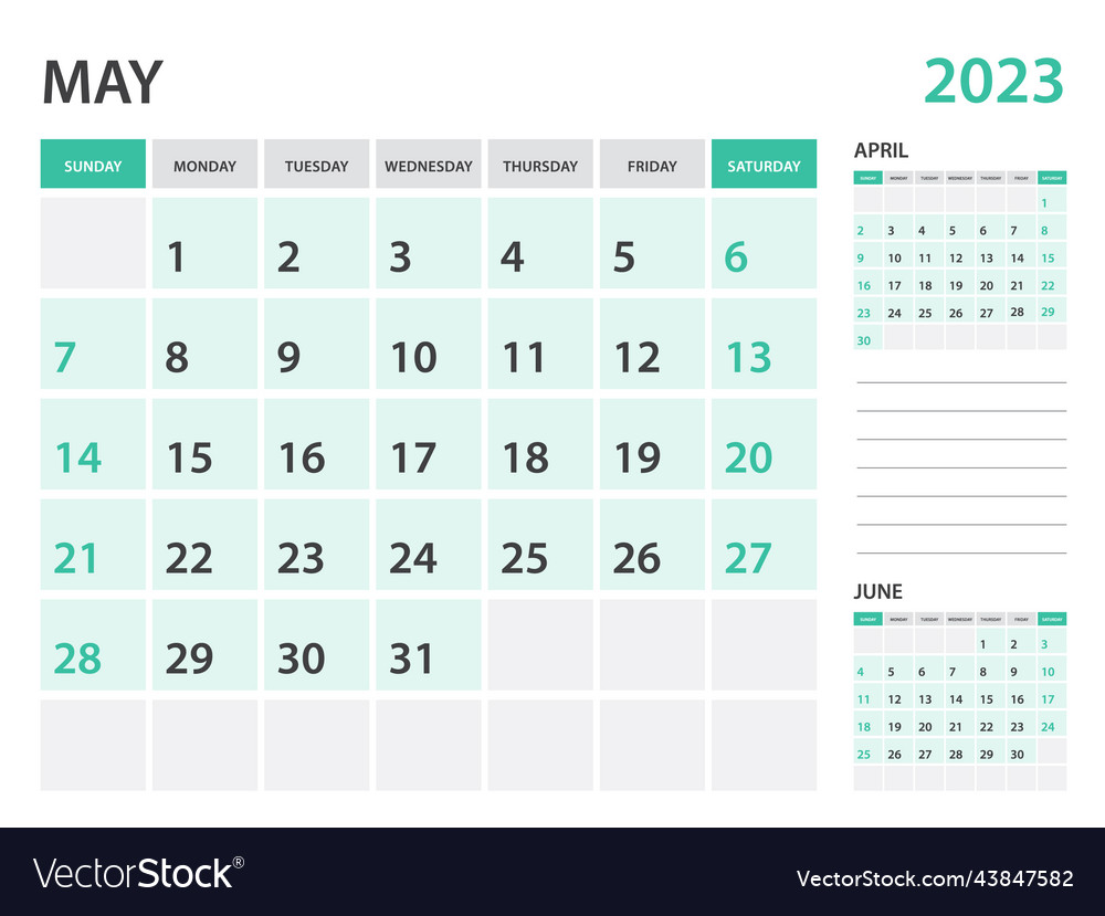 Calendar 2023 template-may year monthly Royalty Free Vector