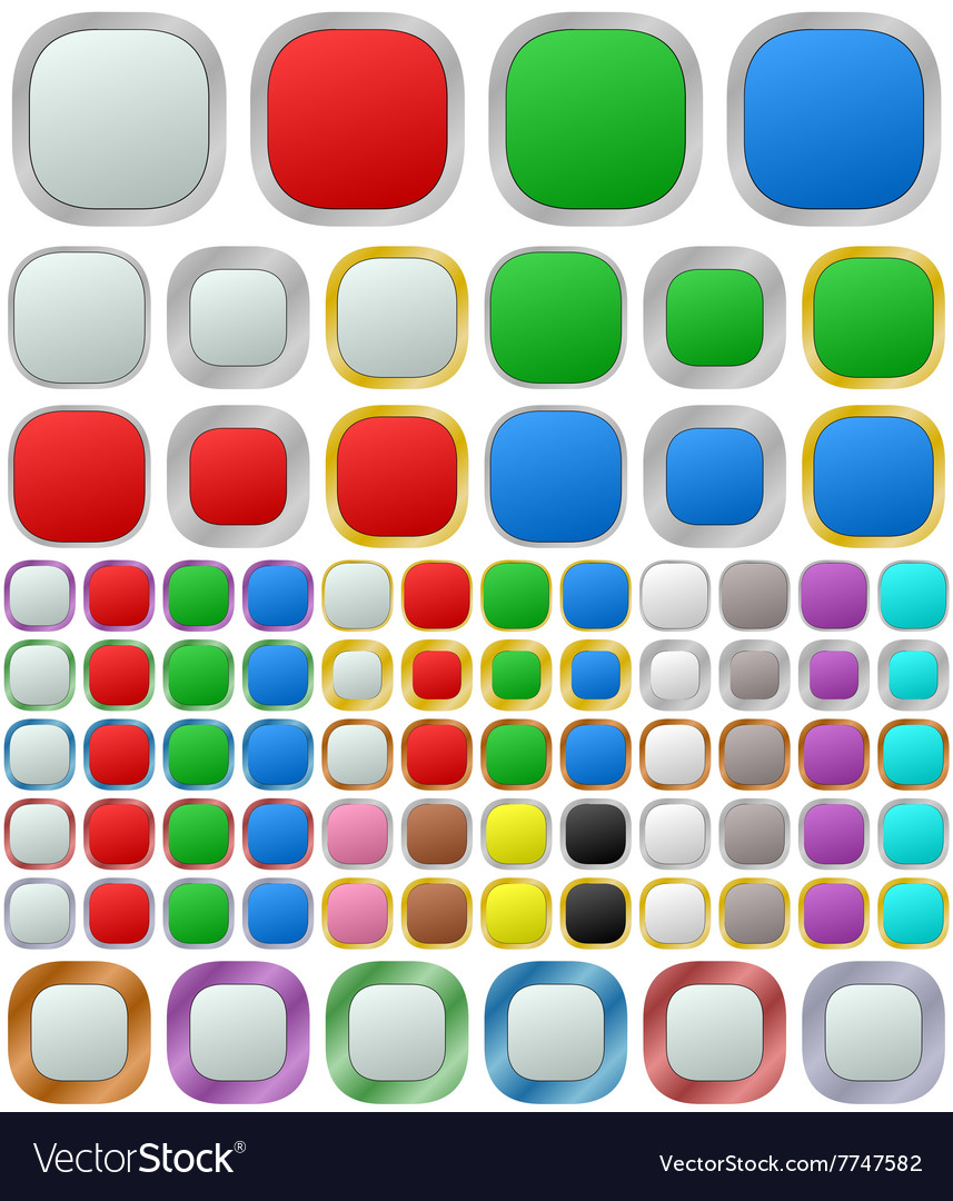 Color metallic rounded square button set