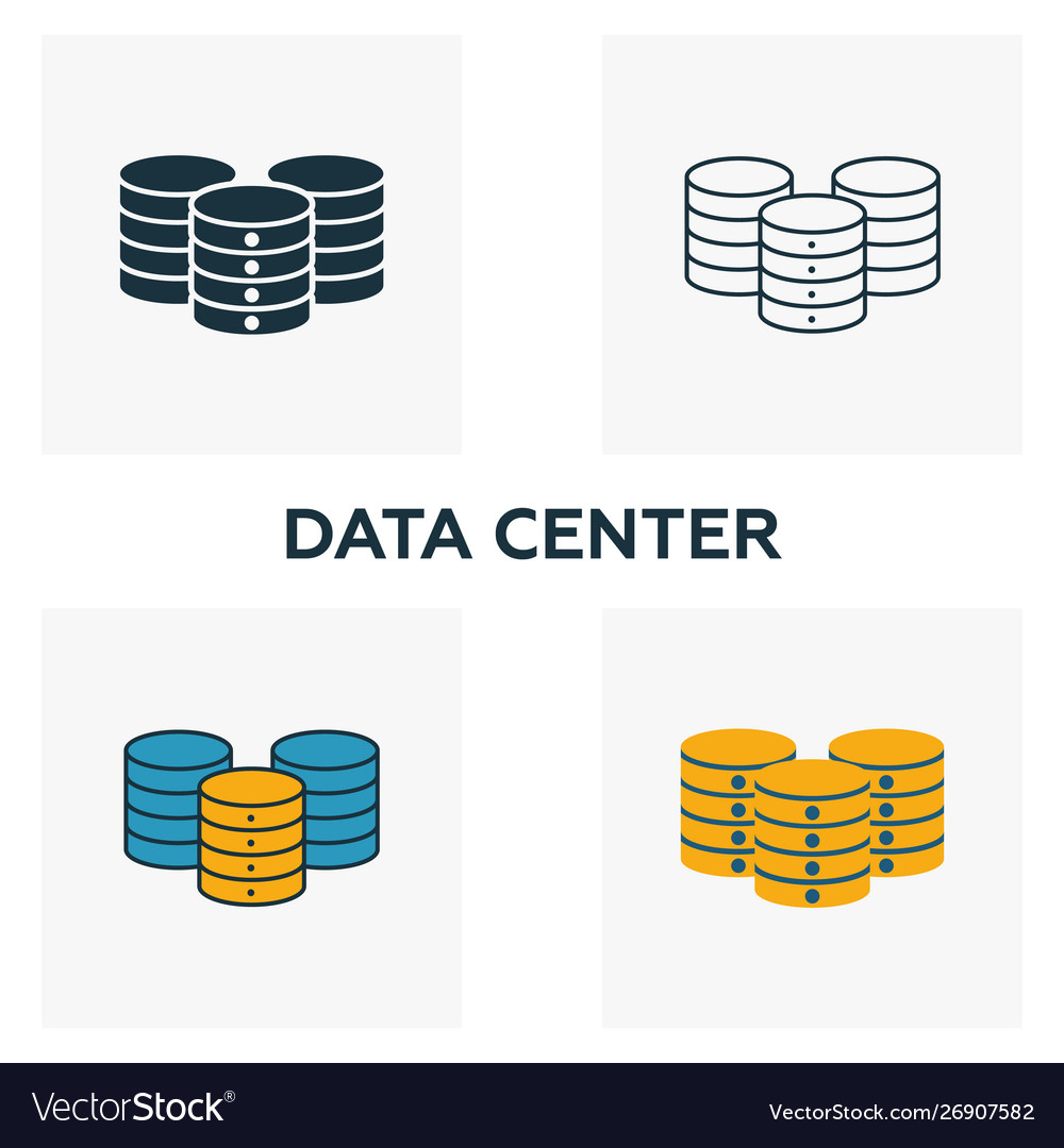 Data center icon set four elements in different