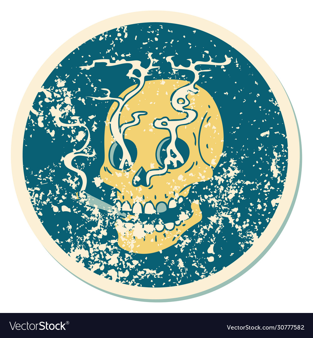 Distressed sticker tattoo style icon a skull