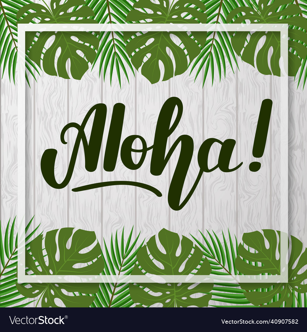 Lettering aloha on gray wooden background