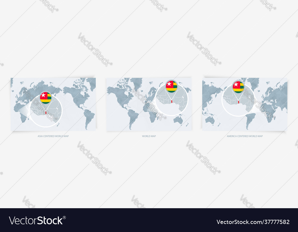 Three versions world map with enlarged