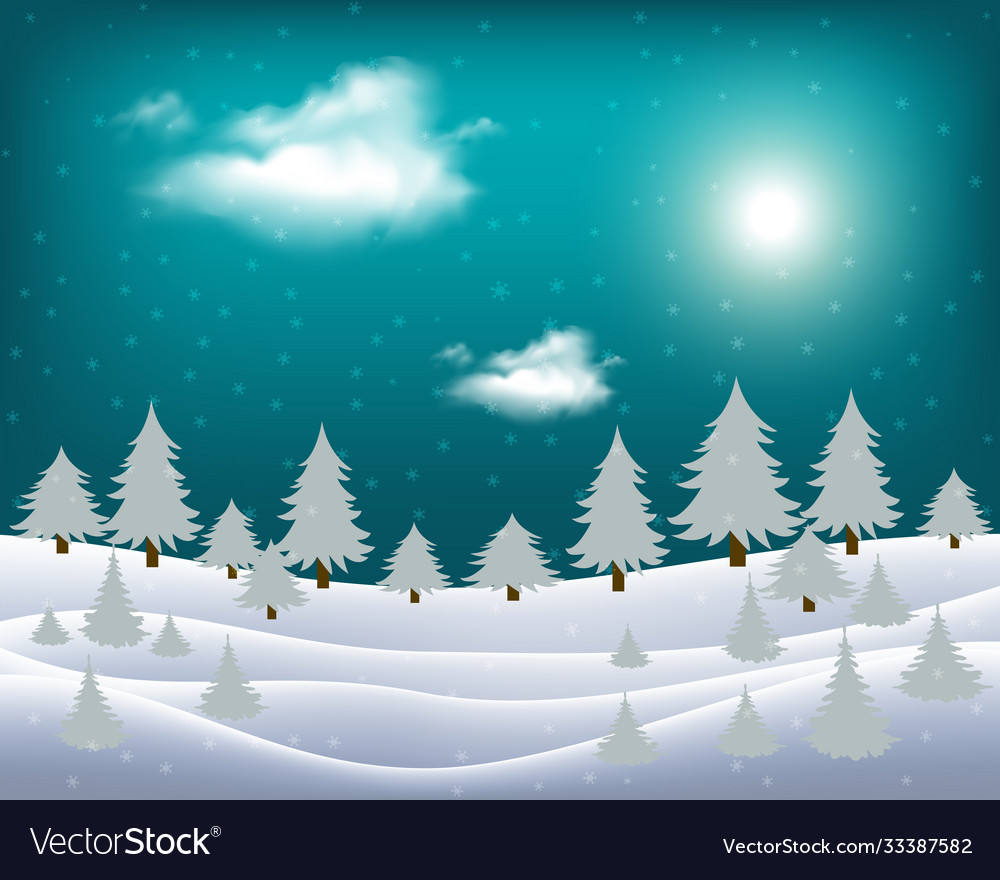 Wintry landscape with night sky and light moon