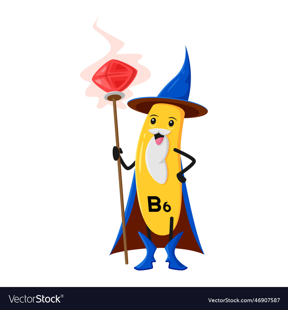 Cartoon vitamin b6 wizard pyridoxine character Vector Image