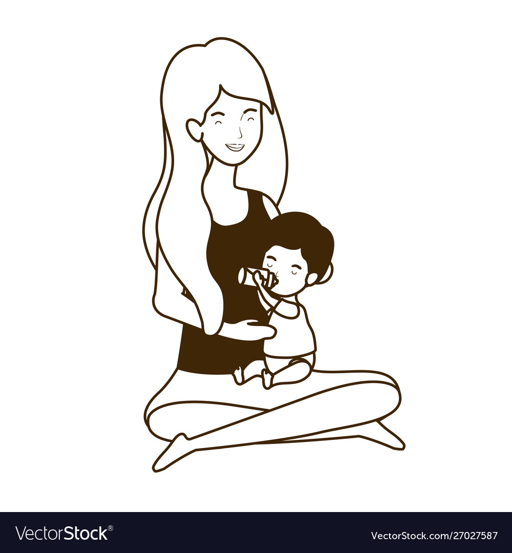 Cute pregnancy mother seated with little boy Vector Image