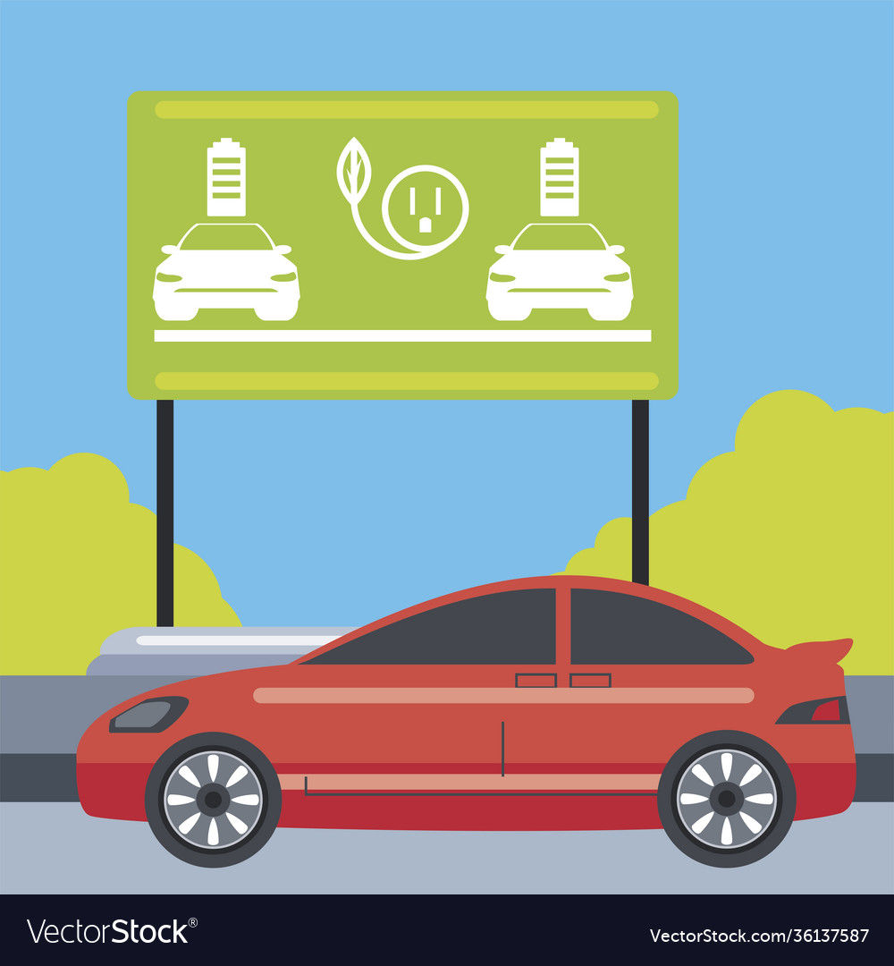 Electric car charge zone traffic billboard Vector Image