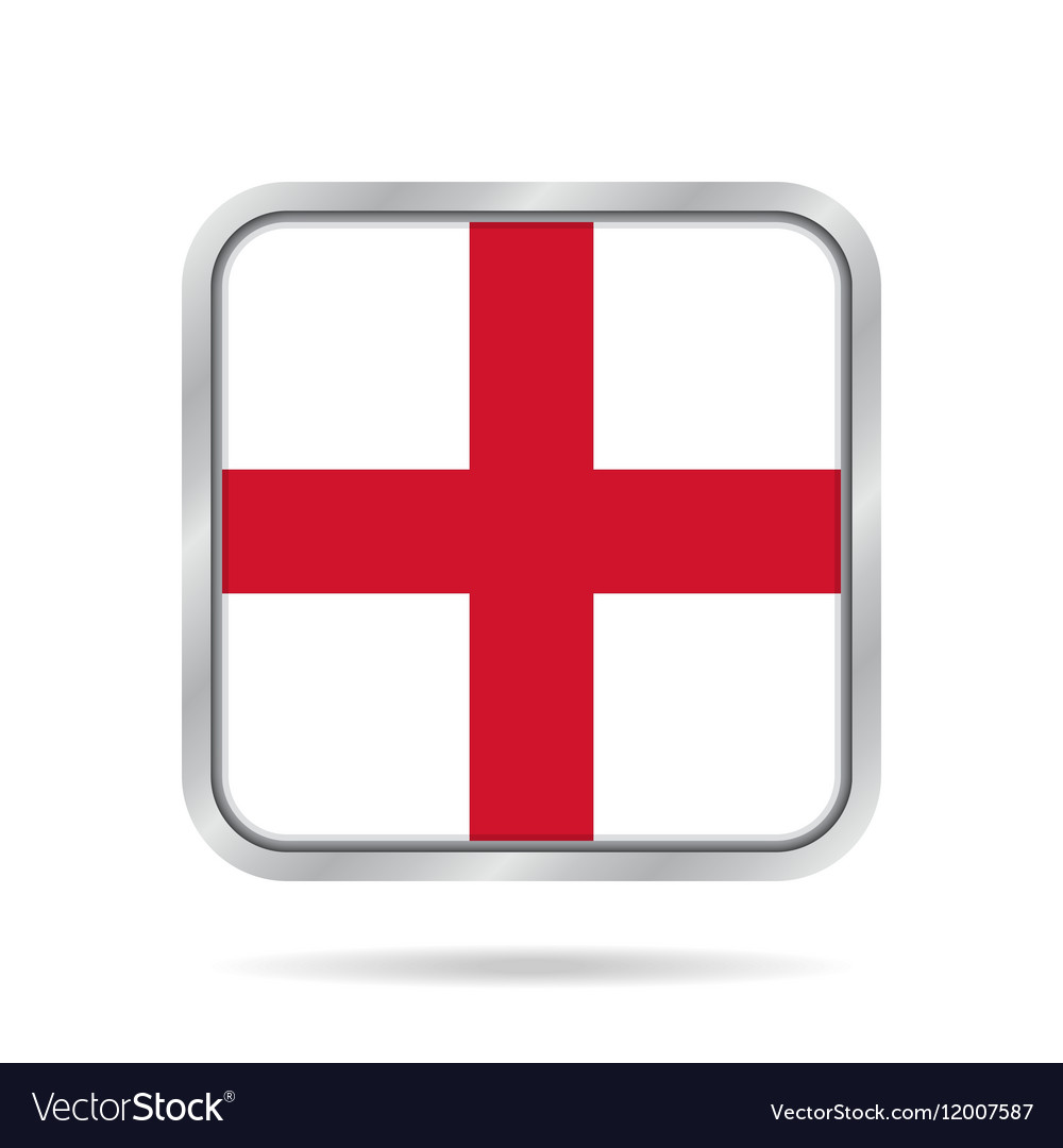 Flag of england shiny metallic gray square button