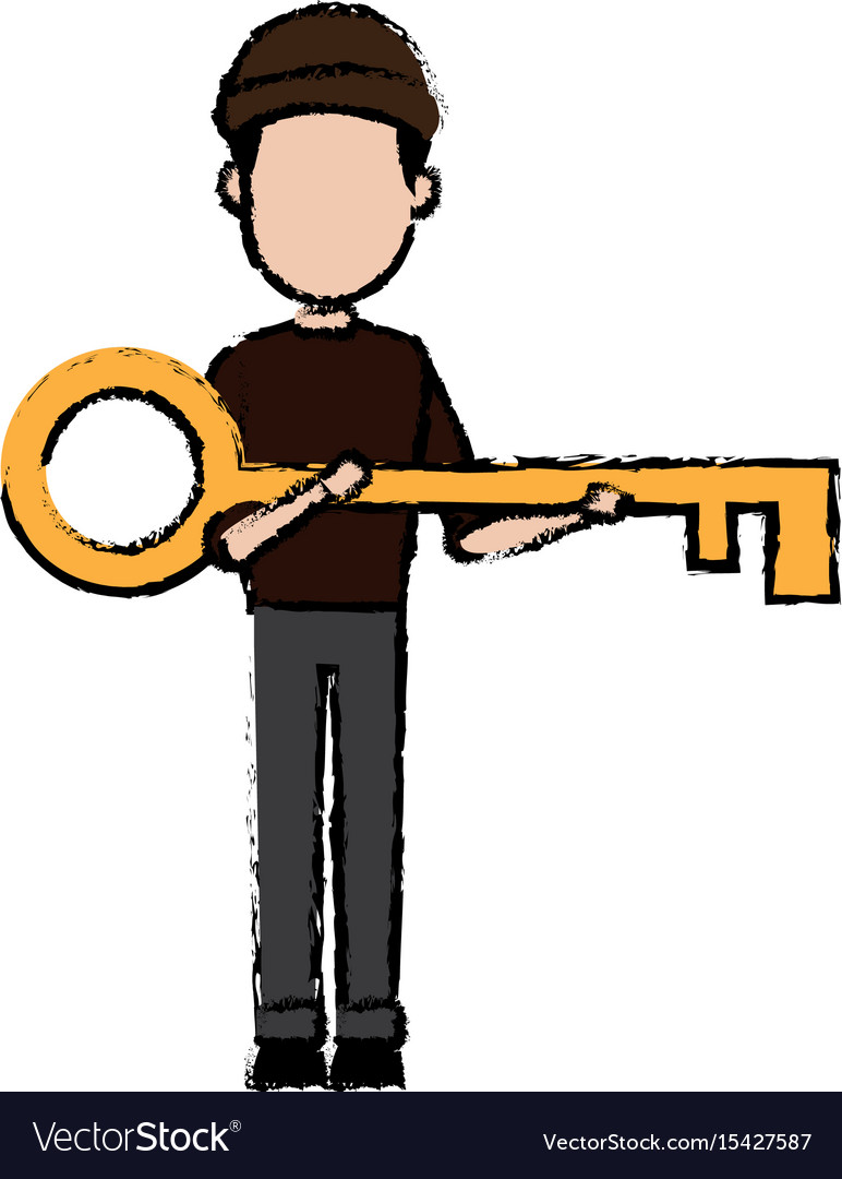 Hacker character holding big key security image
