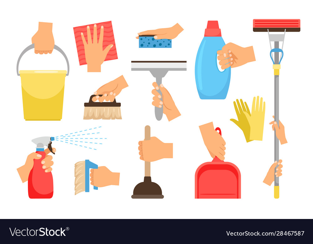 Hands with household equipment