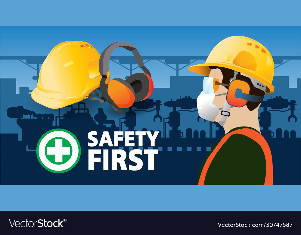 Hearing protectors safety firstfactory worker Vector Image