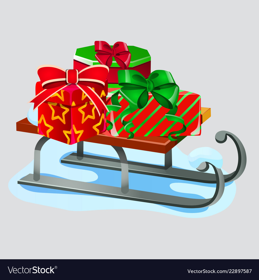 Iron sleigh with festive gift boxes isolated Vector Image