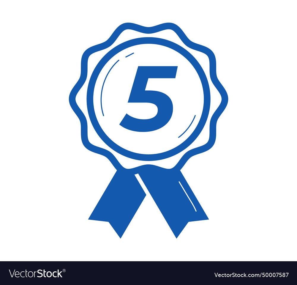 Number five award ribbon blue color on white Vector Image