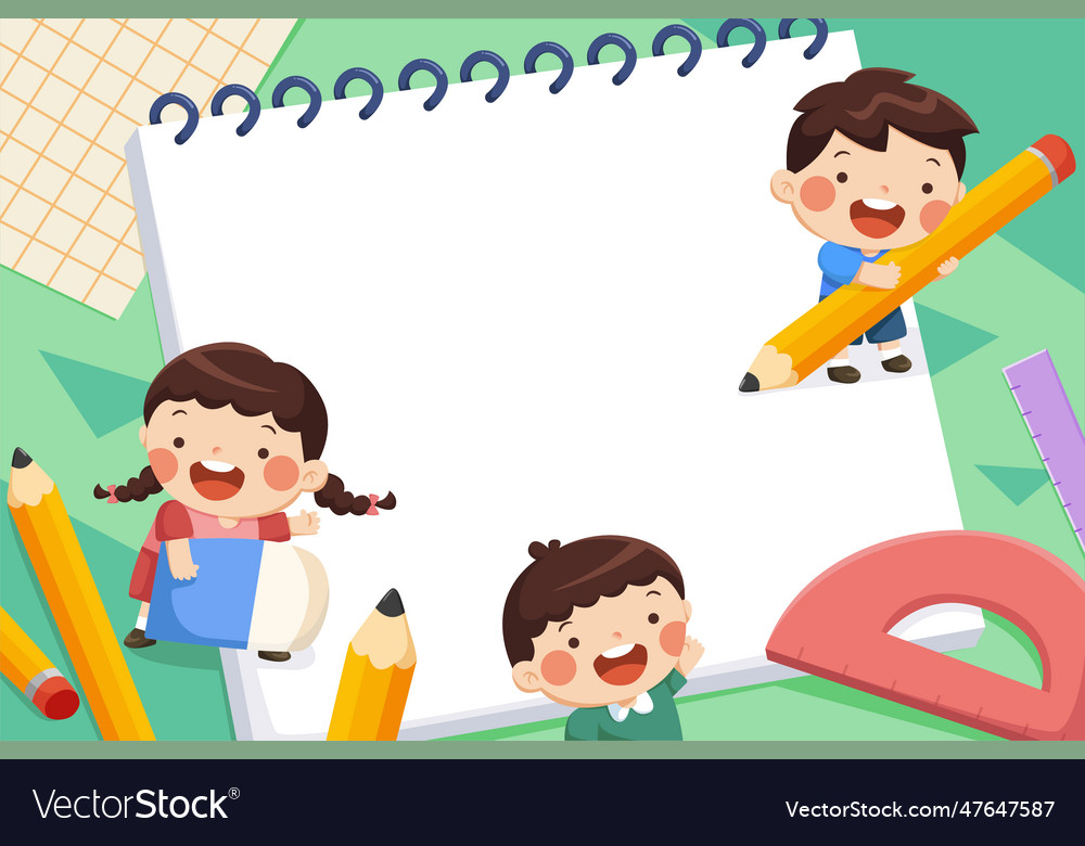 School children with a big notebook Royalty Free Vector