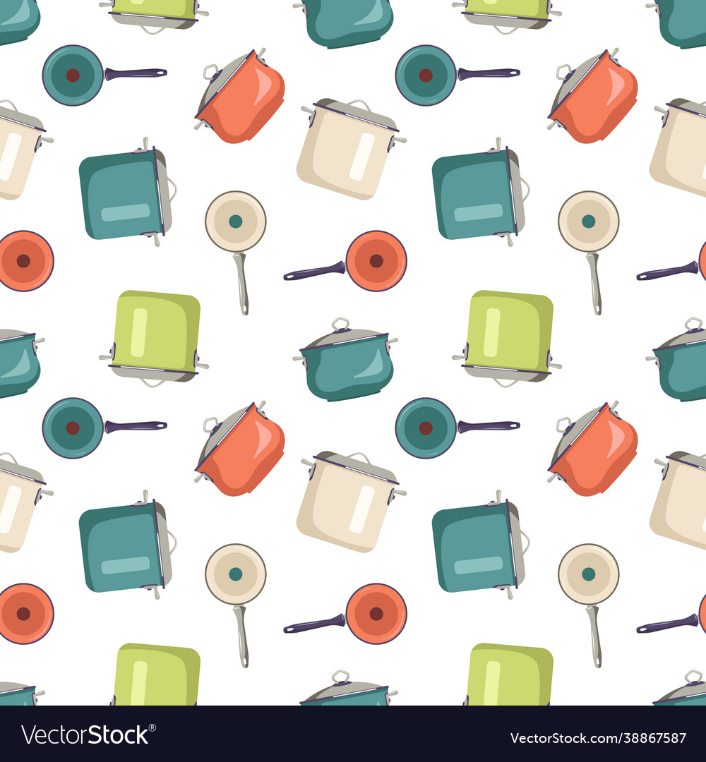 Seamless pattern with pots and pans Royalty Free Vector