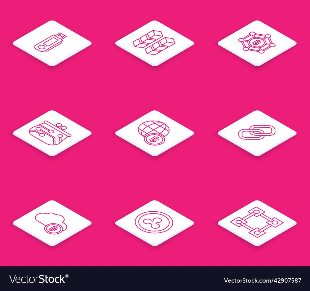 Set line usb flash drive blockchain technology Vector Image Set line usb flash drive blockchain technology
