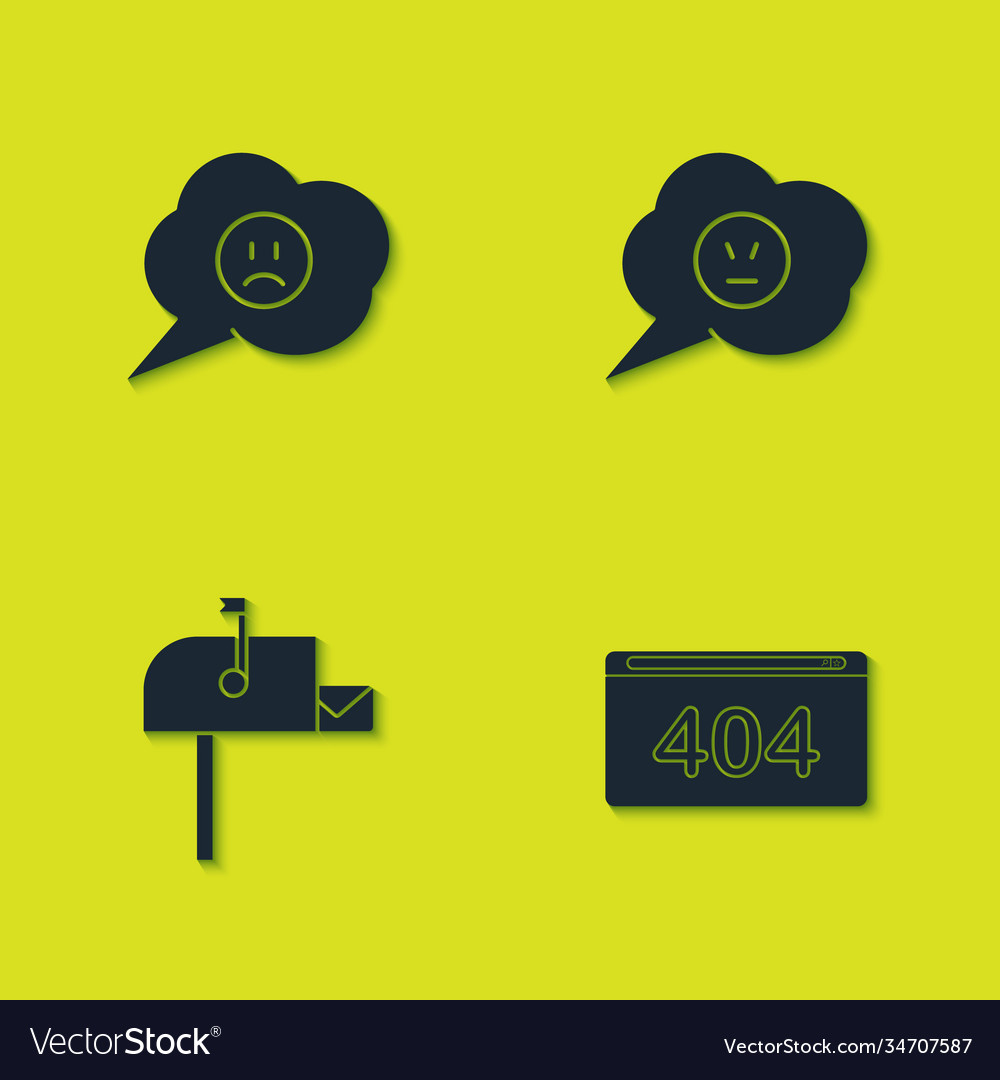 Set speech bubble with sad smile page 404 error vector image Set speech bubble with sad smile page 404 error