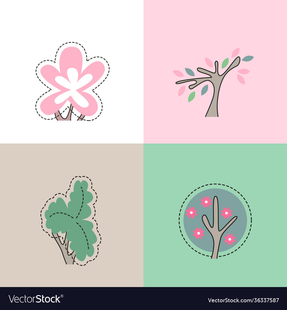 Set with different stylized trees vector image Set with different stylized trees