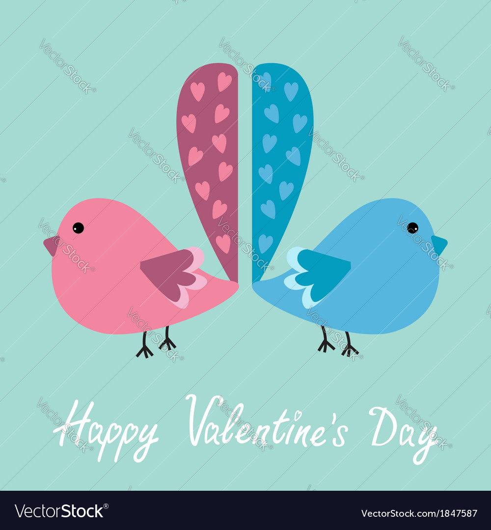 Two birds with heart tails Happy Valentines Day Vector Image