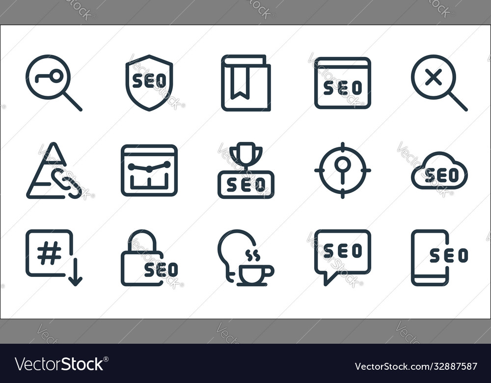 Web apps seo line icons linear set quality vector image Web apps seo line icons linear set quality