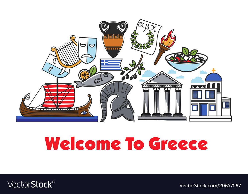 Welcome to greece promo banner with historic Vector Image